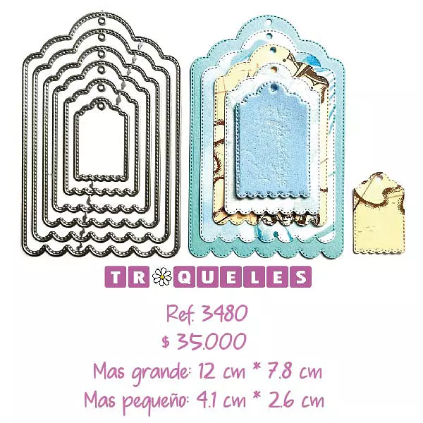 3480 Troquel Etiquetas con Borde * 6 Pz