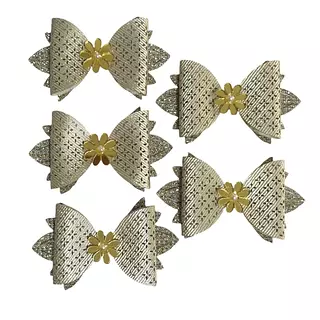 5 Moñitos Beige Con Flor Dorada