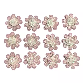 12 Florecitas Rosas Con Lentejuelas