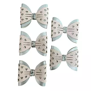 5 Moñitos Gris Con Corazones Rosa