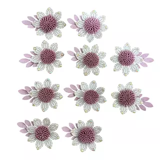 10 Flores Beige Con Rosa Con Ramita