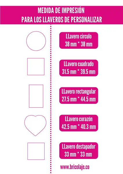 Medida impresión de los llaveros para personalizar