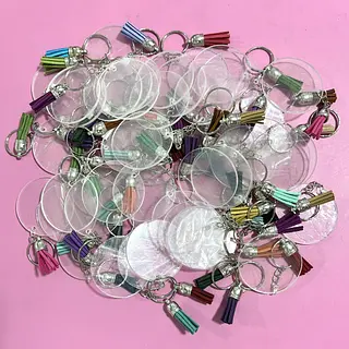 50 Llaveros Plateados Acrilico Con Borla