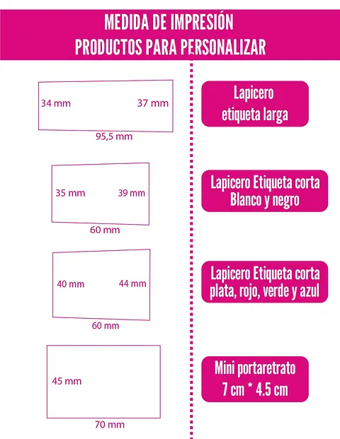 Medidas lapiceros y portaretrato iman