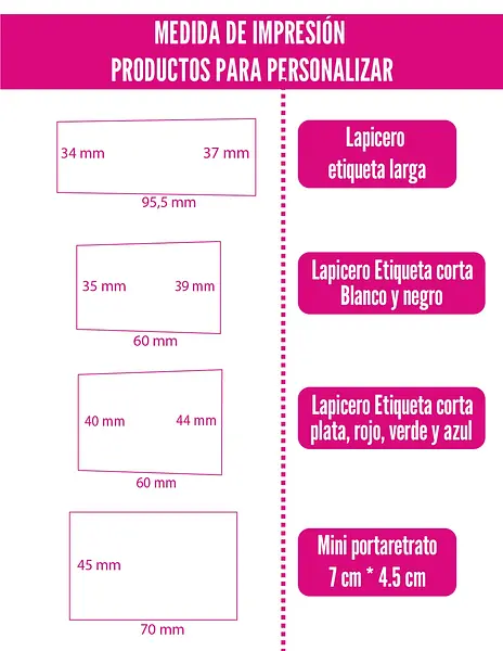 Medidas lapiceros y portaretrato iman