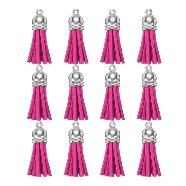 12 Borlas Cuerina Fucsia