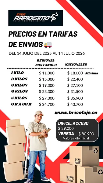 Lista precios envio interrapidisimo