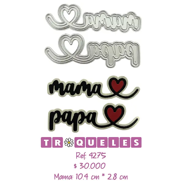 4275 Troquel Mama Y Papa Cursivo