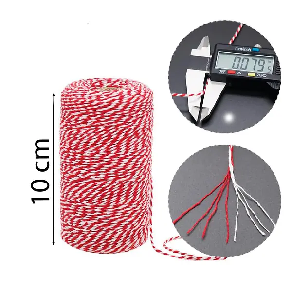 Rollo Cuerda Hilo Rojo Con Blanco