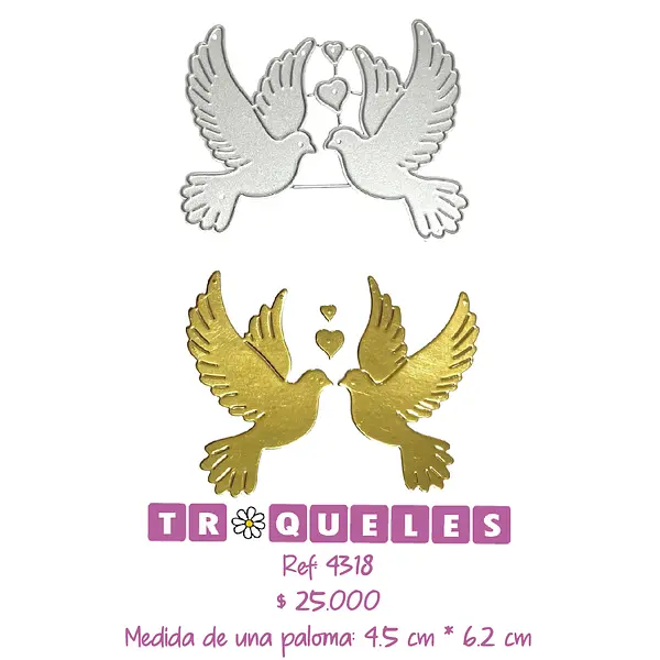 4318 Troquel Palomas Corazones