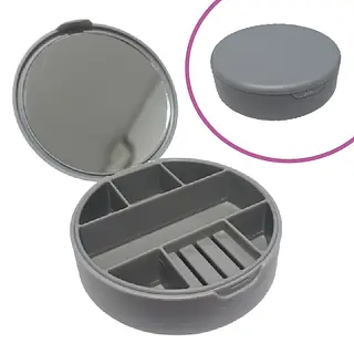 Mini Joyero Gris Redondo Con Espejo