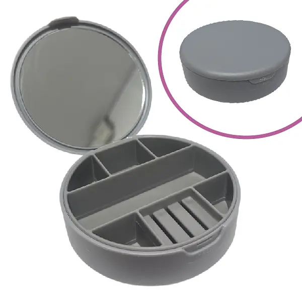 Mini Joyero Gris Redondo Con Espejo