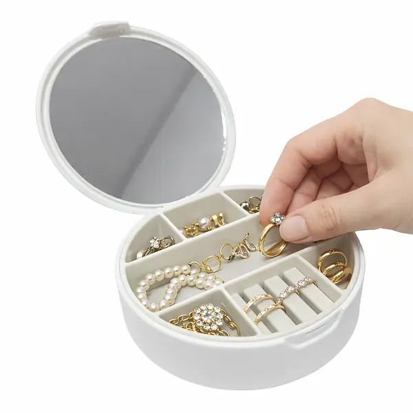 Mini Joyero Blanco Redondo Con Espejo