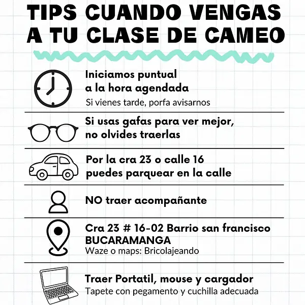 Tips cuando vengas a tu clase de cameo