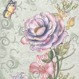 Servilleta Decorativa Peonias Y Mariposas