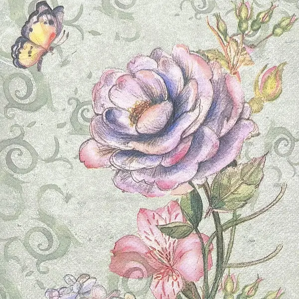 Servilleta Decorativa Peonias Y Mariposas
