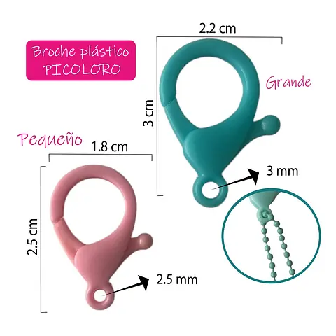 Medidas broches de plástico