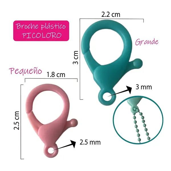 Medidas broches de plástico