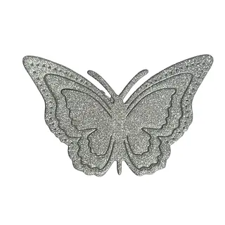 12 Mariposas Medianas Troqueladas Glitter Plata