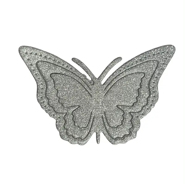 12 Mariposas Medianas Troqueladas Glitter Plata