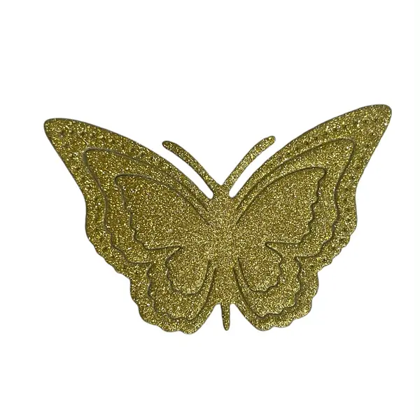 12 Mariposas Medianas Troqueladas Glitter Dorado