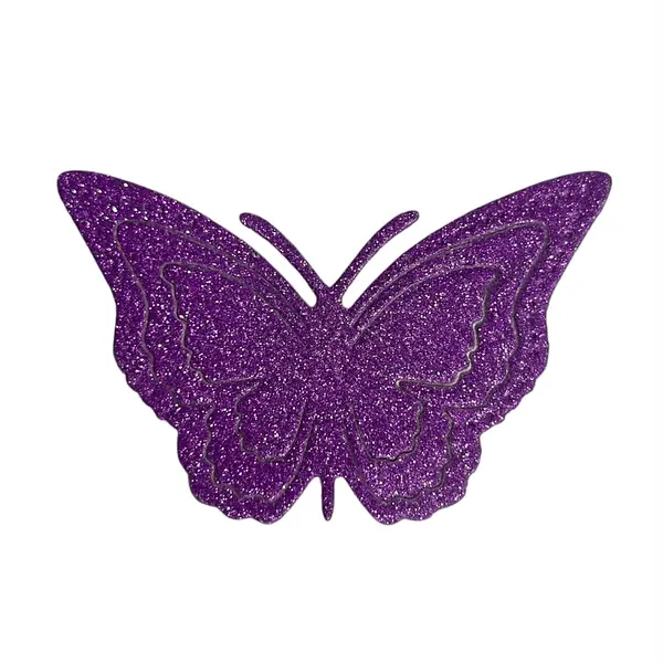 12 Mariposas Medianas Troqueladas Glitter Morado