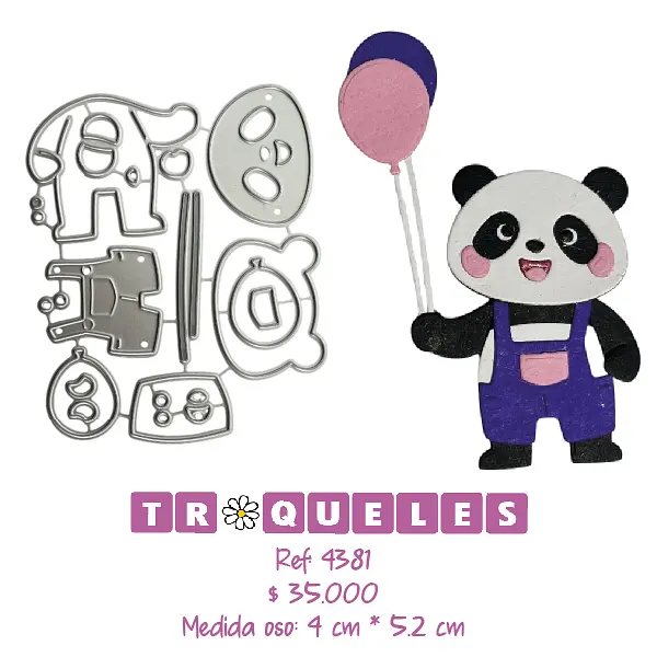 4381 Troquel Oso Panda Con Globos