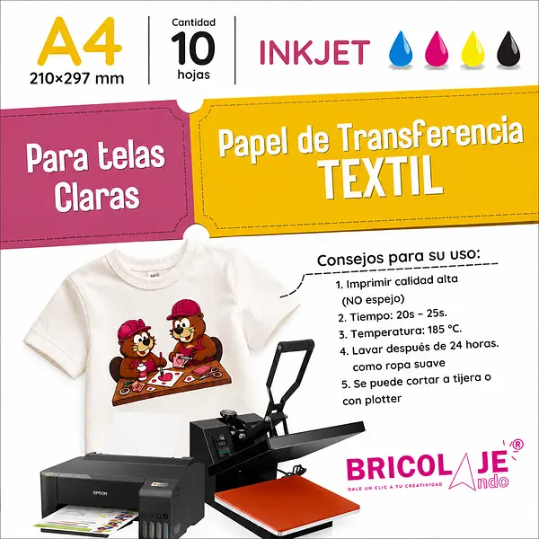 Papel De Transferencia Textil * 10 Hojas