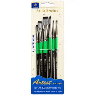 Juego Pinceles Negros Con Verde * 6 Pz