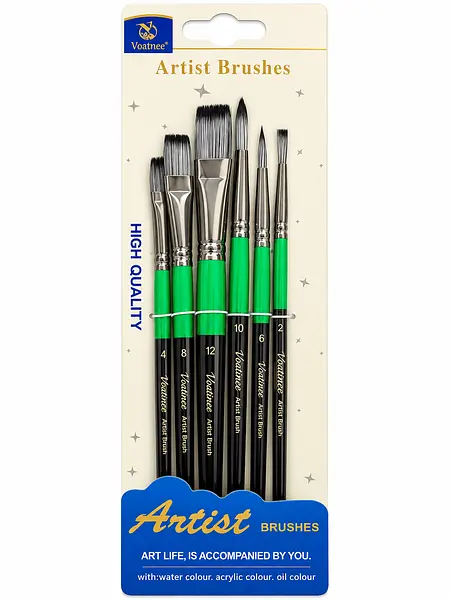 Juego Pinceles Negros Con Verde * 6 Pz