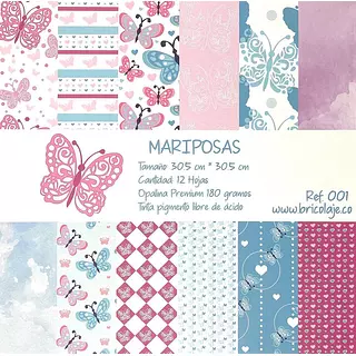 Block de Papel Mariposas A Una Cara de 30.5 Cm *30.5 Cm (12 Hojas)