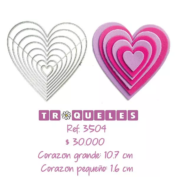 3504 Troquel Corazones Basicos