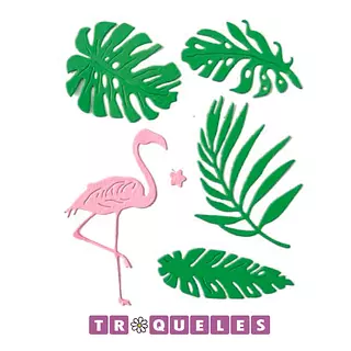 3652 Troquel Hojas Tropicales Y Flamingo