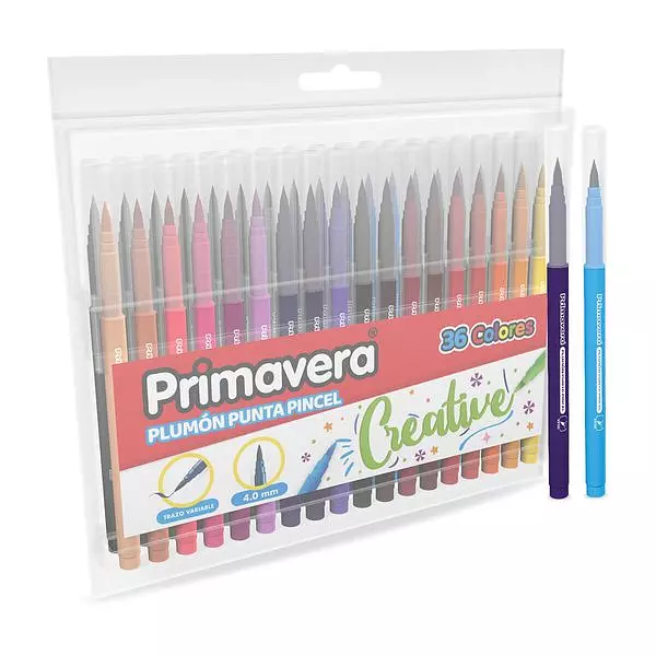 Plumon Punta Pincel Primavera x 36 Colores