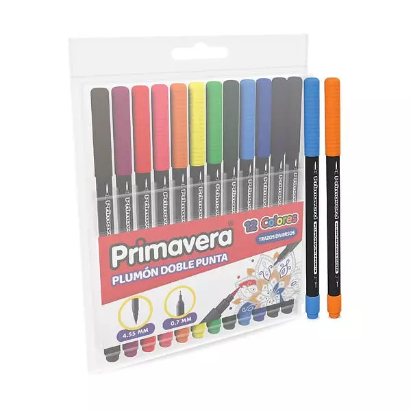 Plumon Doble Punta Primavera x 12 Colores