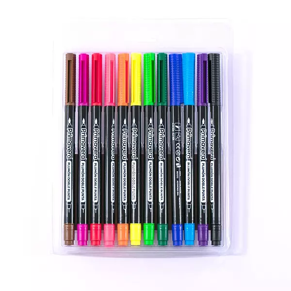 Plumon Doble Punta Primavera x 12 Colores