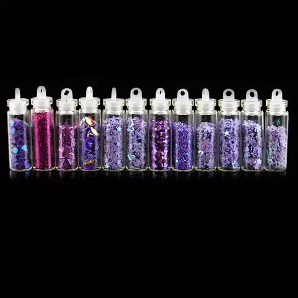 12 Mini Frascos de Diferentes Formas Moradas