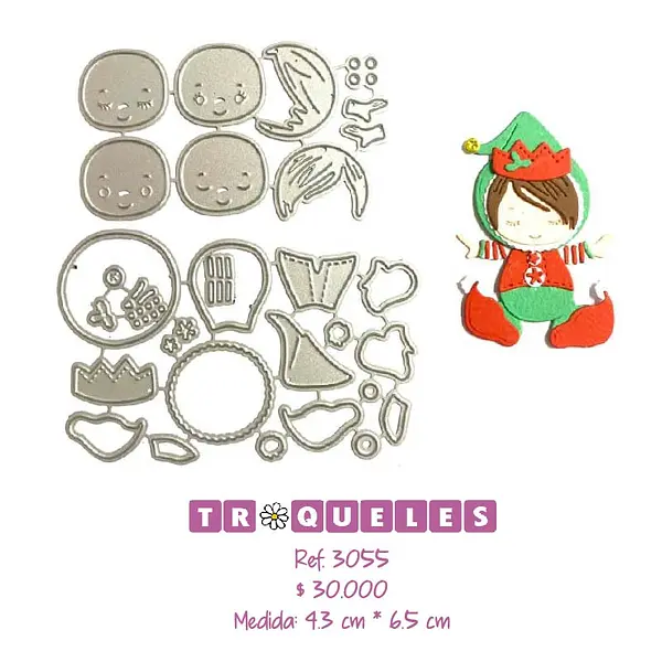 T3055 Troquel Bebe Duende Navidad