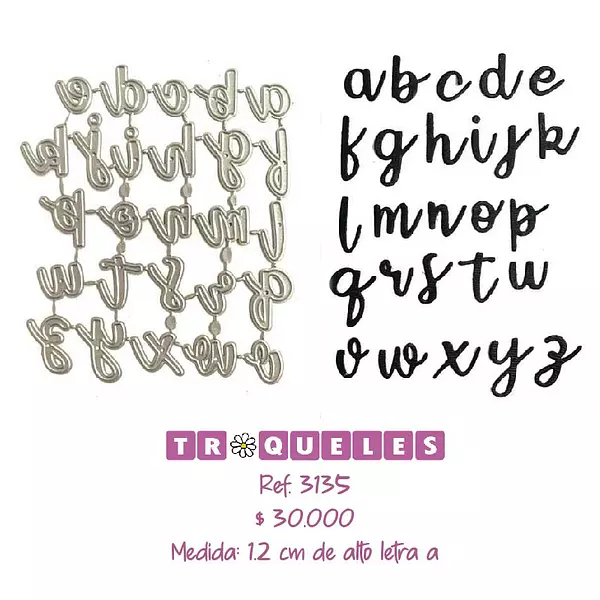 3135 Troquel Abc Minúscula Cursivo