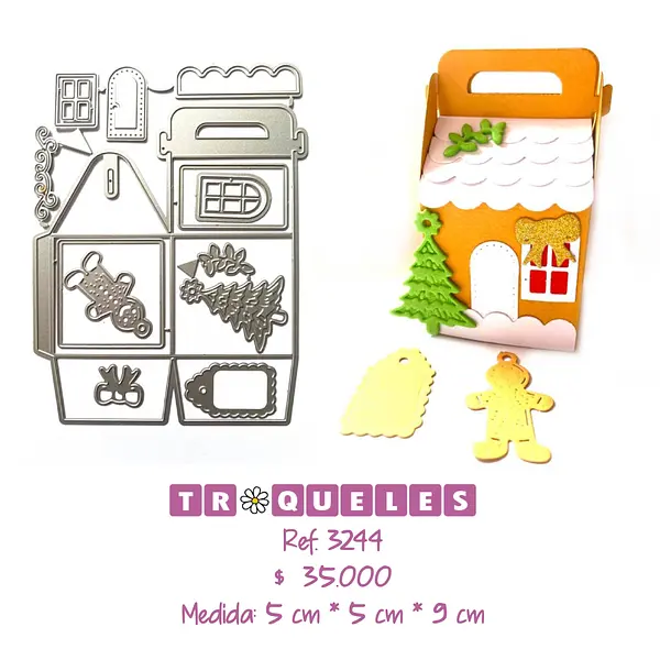 3244 Troquel Caja Casa Navidad