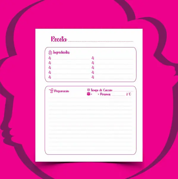 100 Hojas para Agendas de Recetario Tamaño A5