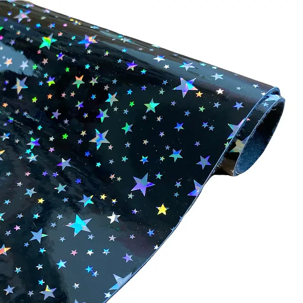 Cuerina Charol Estampado Estrellas Negro