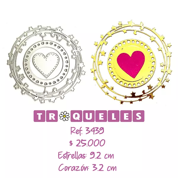 3439 Troquel Circulo Estrellas Y Corazon